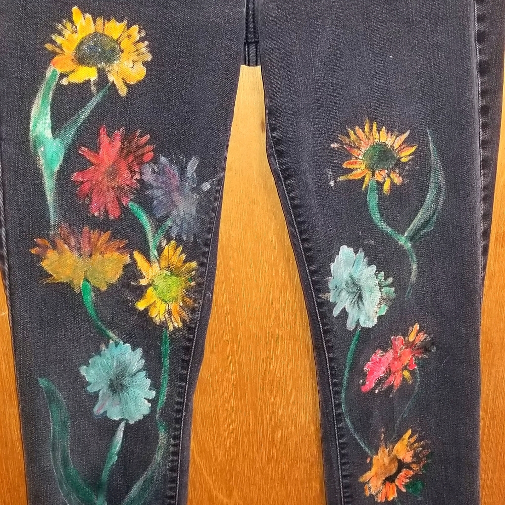 Handpainted Levi's 505 Jeans/ Size 8/ Black Denim